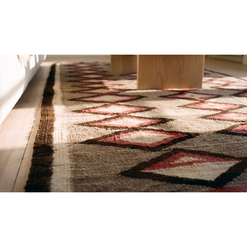 Tapis antique en laine tissé à plat gris amérindien Navajo