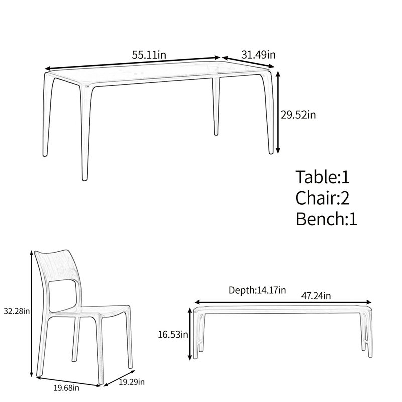 Ensemble de table en noyer noir, H 29,52 po x L 55,11 po x l 31,49 po