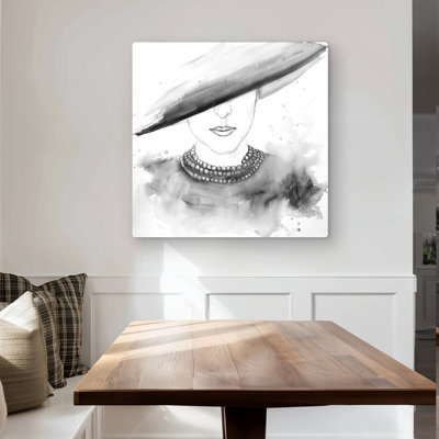 Mysterious Lady with a Hat - Illustrative Metal Print Decor
