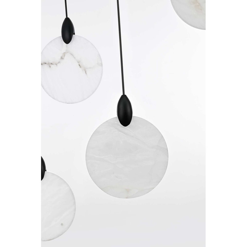 Lustre rond en albâtre de 36 po Bellino, H 7,5 po x l 36 po x P 36 po, Noir, 31 lumières