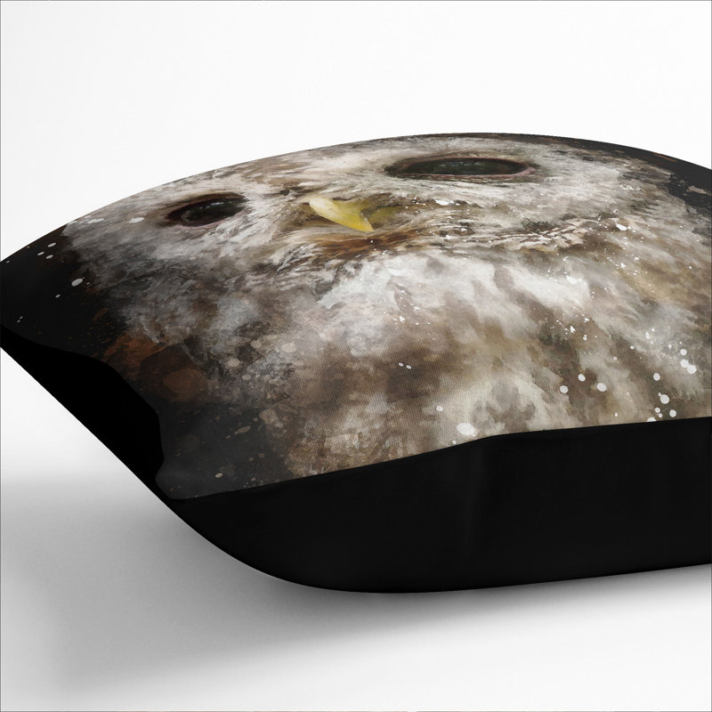 Tawny Owl Vol.1 Paint Splash Square Throw Cushion, 55cm H x 55cm W x 20cm D, Black