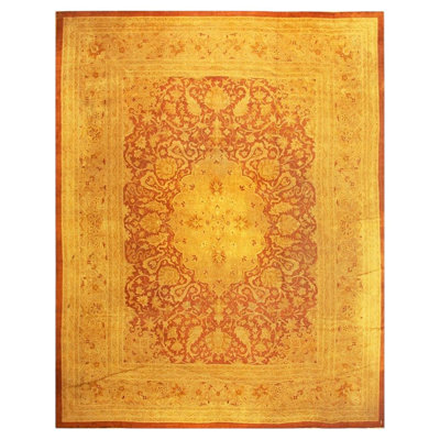 Tapis décoratif doré en laine nouée des années 1890