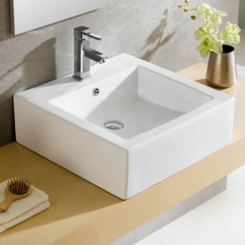 Lavabo de salle de bain carré en céramique avec trop-plein Modern
