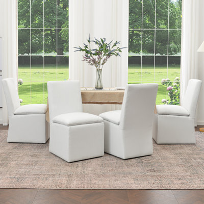 21" Wide Modern No Assembly Upholstered Linen Side Dining Chair with Interchangeable Casters & Fixed Feet (Set of 4)