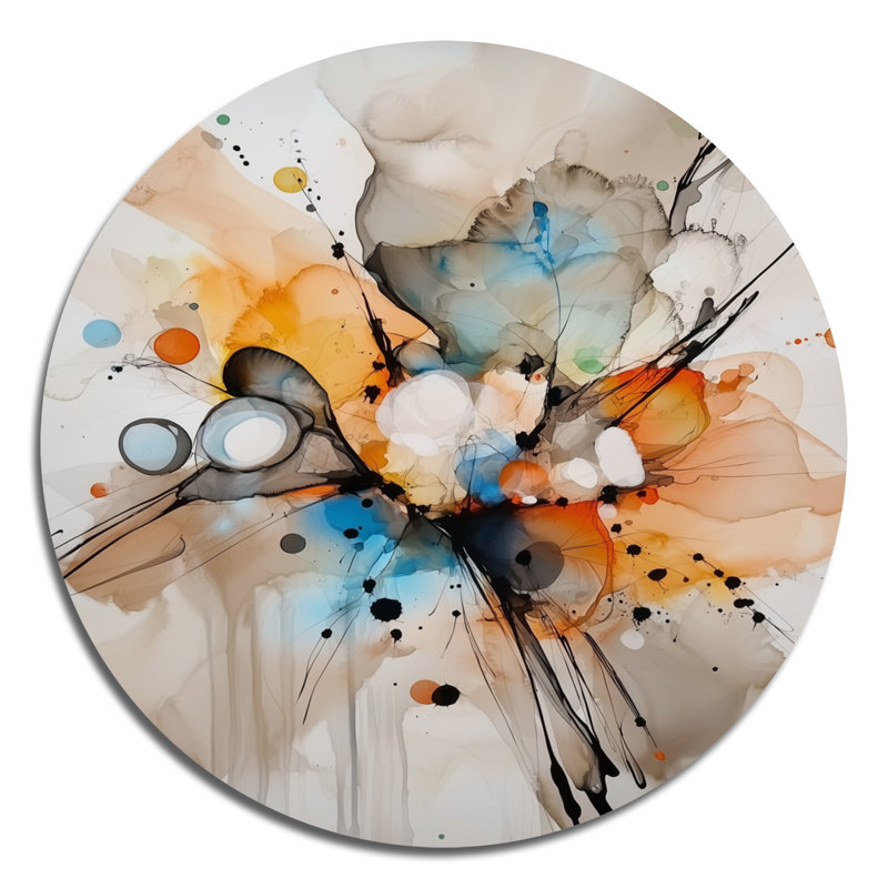 Liquide, forme abstraite, décoration murale ronde moderne, art de salon orange, H 36 po x l 36 po