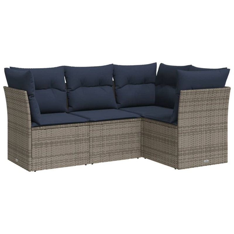 Ebern Designs 4 Piece Patio Sofa Set With Cushions Black Poly Rattan, Gray, Navy Blue