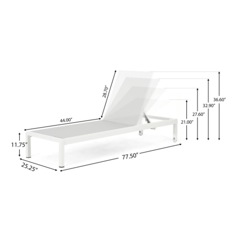 Aluminum Adjustable Outdoor Chaise Lounge Set - 400Lbs Capacity, White;Gray
