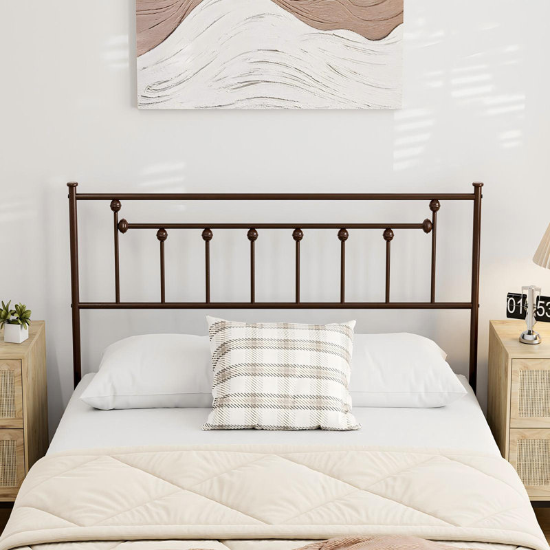 Tête de lit double en métal, hauteur réglable, tête de lit double uniquement pour la chambre à coucher, style maison de campagne rustique, cadre de fixation, assemblage facile, brun
