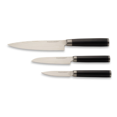Echtwerk Damascus Knife Set, 3-Piece, Chef'S Knife, Kitchen Knife, Paring Knife, Damascus Steel, Pakka Wood, Silver, Black