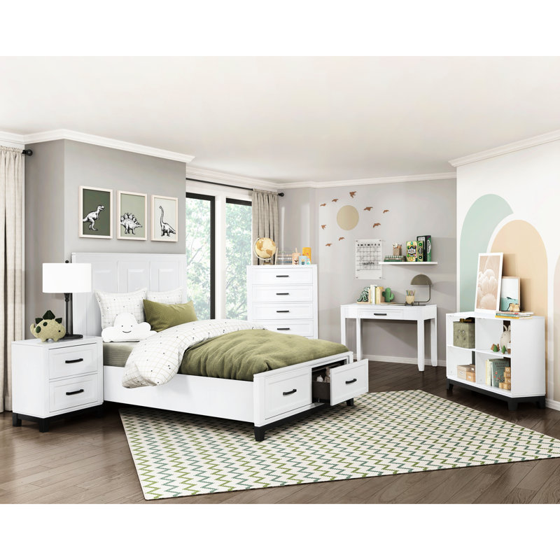Lit plateforme double avec rangement - Intrigue rustique blanche charmante