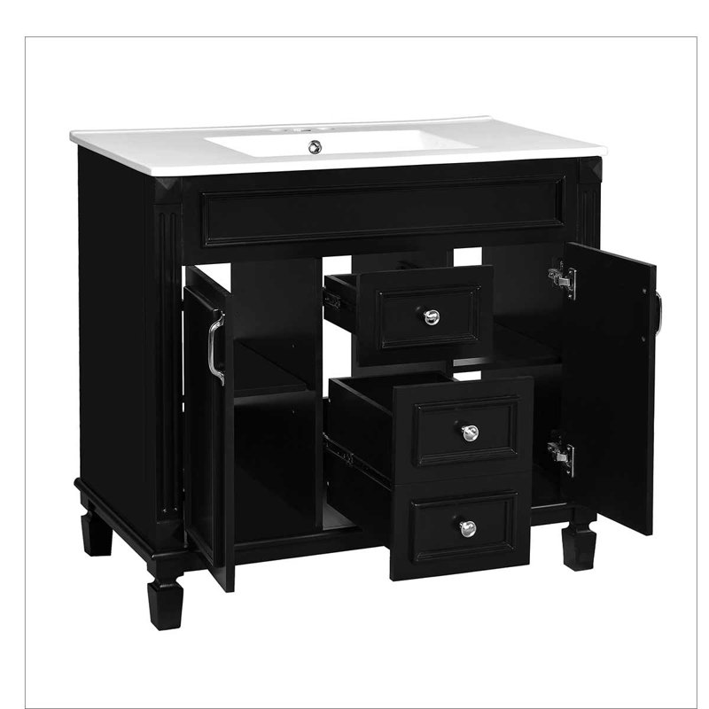 Meuble-lavabo moderne simple 36 po avec comptoir en céramique et armoire à miroir incluse