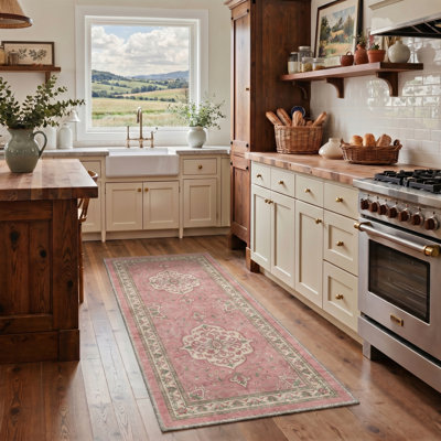 Abdullah Valorius Floral Machine Washable Pink / Green / Beige Indoor Area Rug with Non-Slip Backing