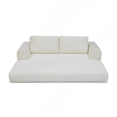 Canapé-lit convertible 2 en 1, canapé-lit moderne en velours côtelé avec 2 oreillers, canapé-lit futon modulaire rembourré sans dossier avec lit gigogne, canapé-lit modulaire pliable pour salon beige