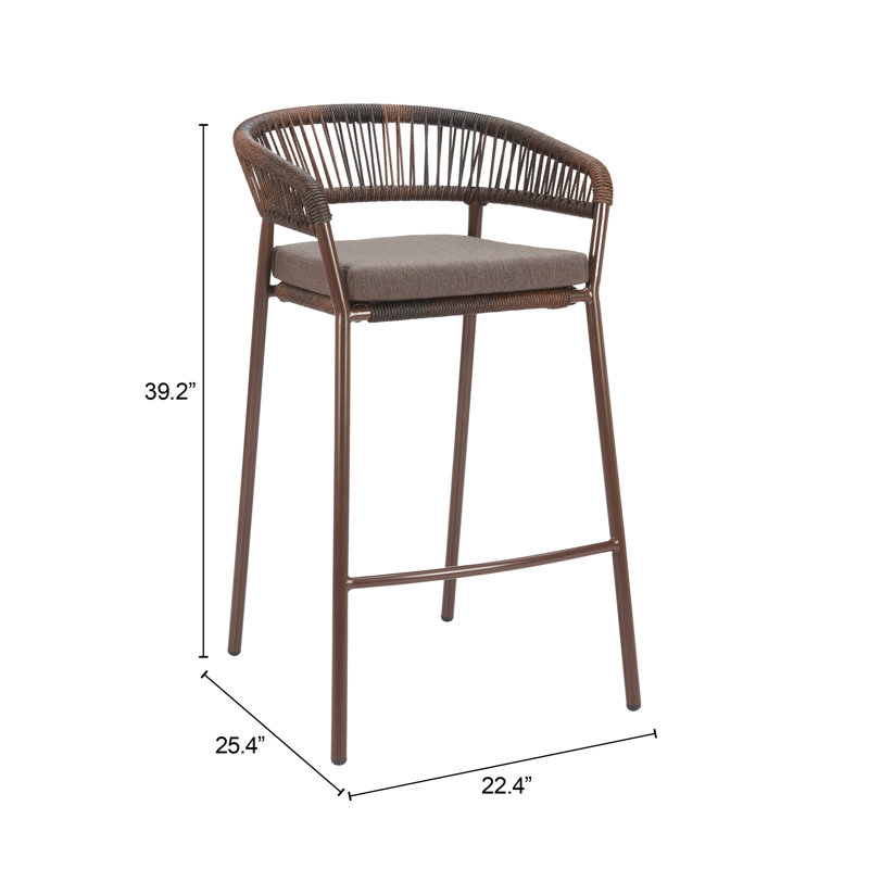 Ensemble de 2 tabourets de bar d'extérieur en rotin en acier thermolaqué de qualité hôtelière