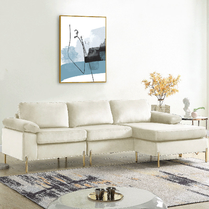 Tieson 101.2'' Velvet Sofa, Beige Velvet