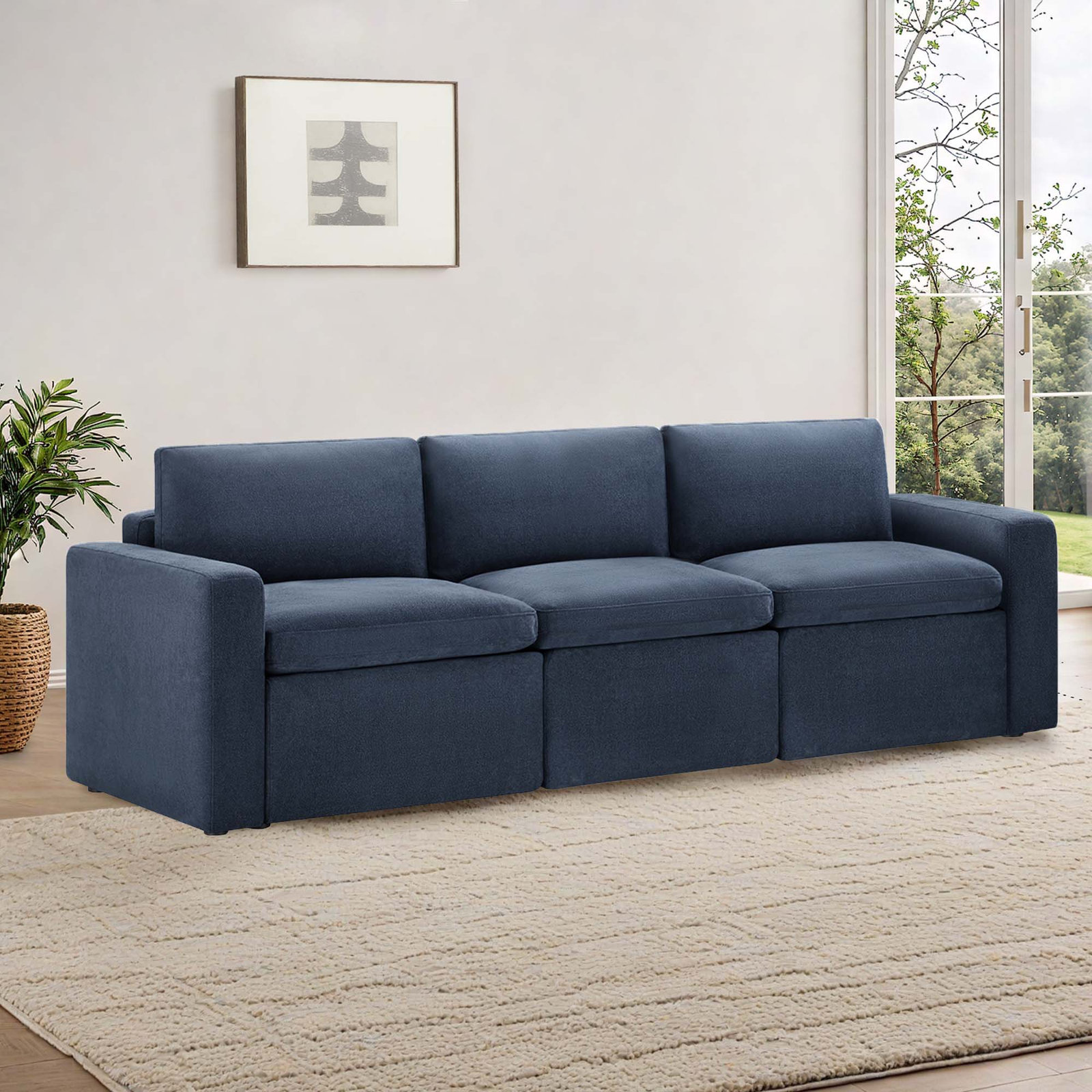 Lana 104" Linen Modular Sofa, 34" H x 104.3 W  x 34.6" D, Elite Indigo