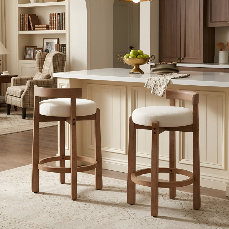 Tabouret de bar de 26,5 po avec tabouret de bar Clayt, Siège beige / structure brune, 1