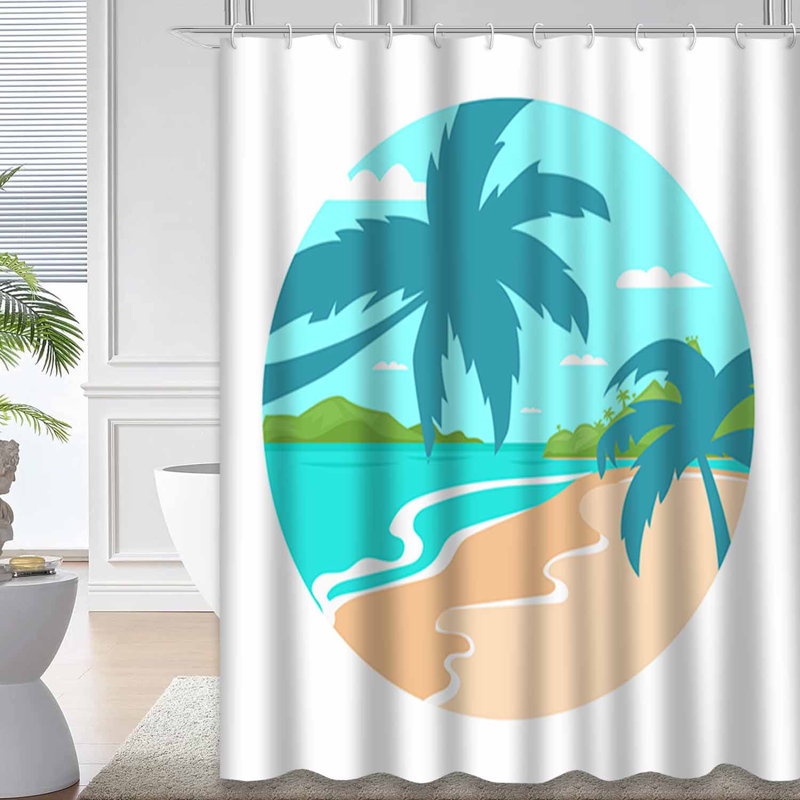 Rideau de douche avec 12 crochets Tropical Beach Island Palm Tree, L 72 po x l 72 po
