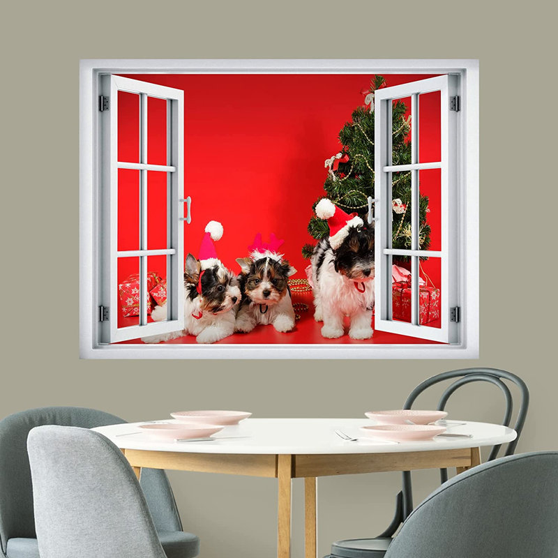 Adhésif mural mignon chiot père Noël, L 2,8 pi x l 2 pi