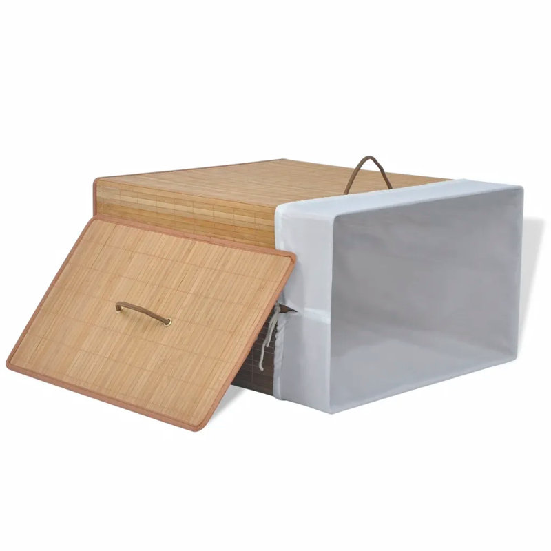 Bay Isle Home Bamboo Laundry Bin, Natural, Rectangular, 60cm H x 40cm W x 30cm D