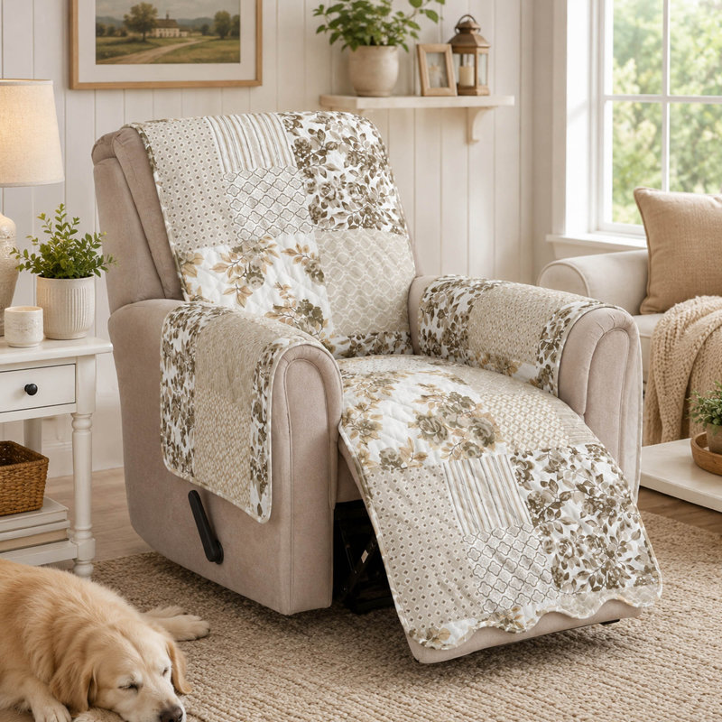 Reversible Patchwork Recliner Cover, Quilted Microfiber Design