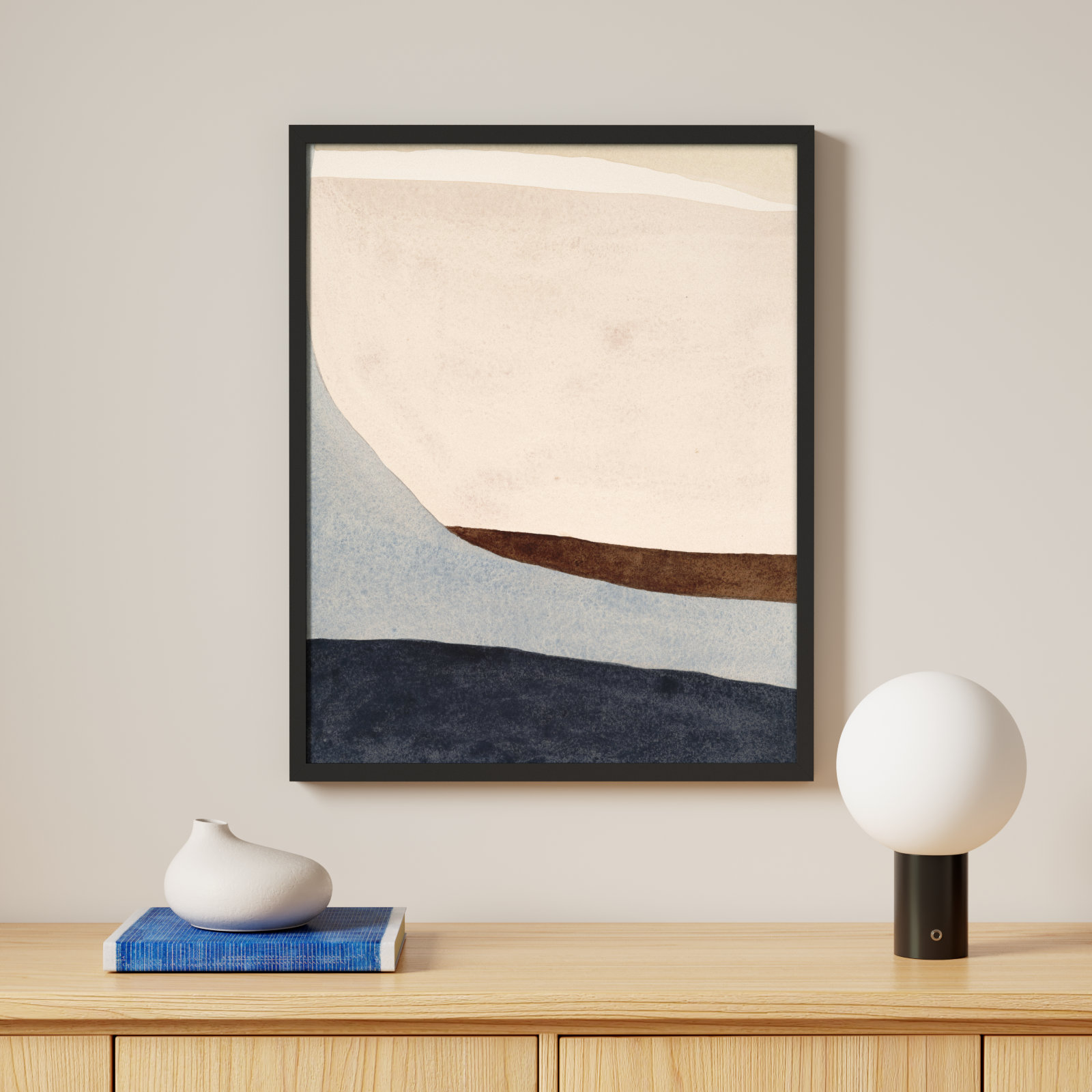 Divided "Divided by Blue 2" Painting, 30" H x 24" W x 1.25" D, Black Framed