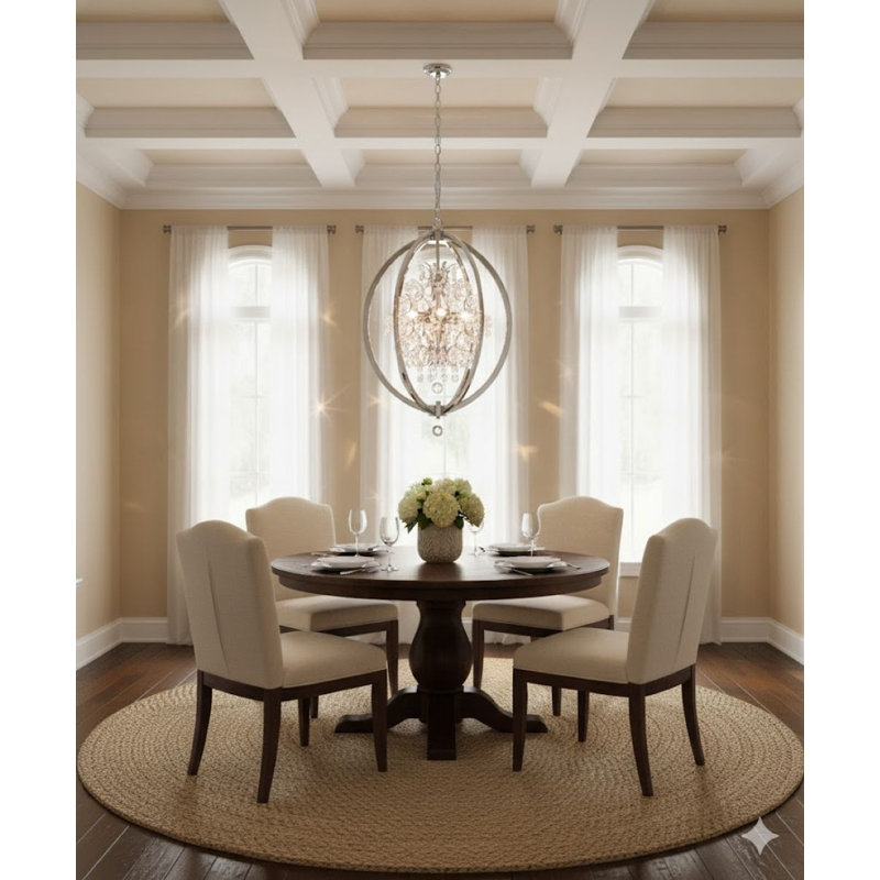 Transitional 4 Light Crystal Cage Chandelier, Chrome