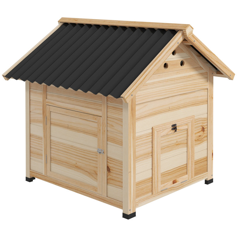 Wooden Duck House Poultry Coop with Double Doors Openable Roof