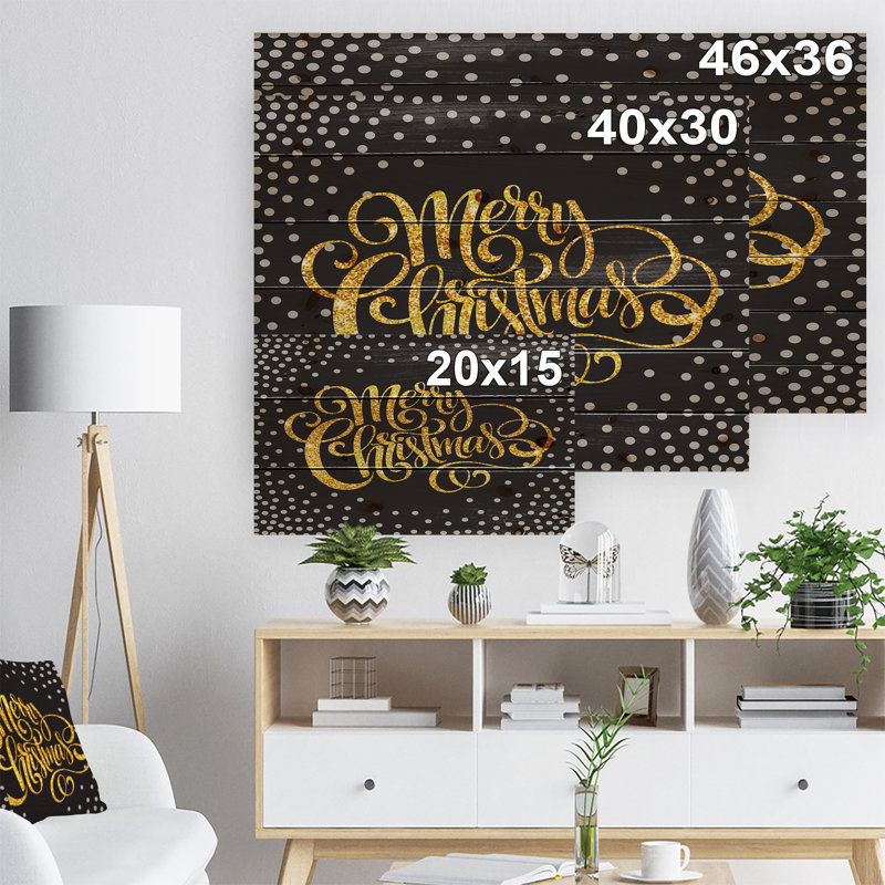 Manuscrit joyeux Noël avec flocons de neige-impression d’art textuel, H 15 po x l 20 po x P 1 po, Bois