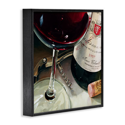 Stupell Industries Red Wine & Corkscrew Framed Giclee Art, Design By Stefano Ferreri In Midnight Black Framed Giclee