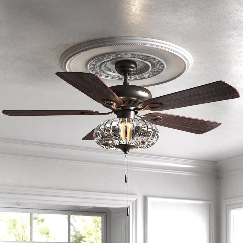52'' Ceiling Fan with Light Kit, Pull Chains, Antique Bronze, 188 RPM