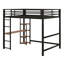Lit mezzanine en métal avec bureau intégré et tablettes de rangement