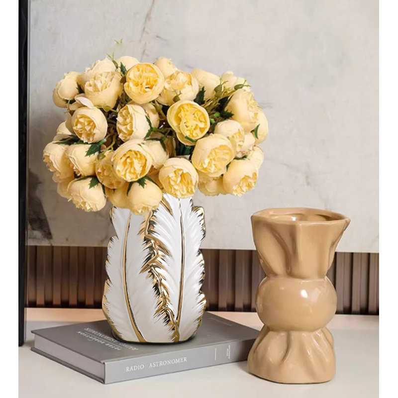 Vase à fleurs, vases élégants, Blanc / or
