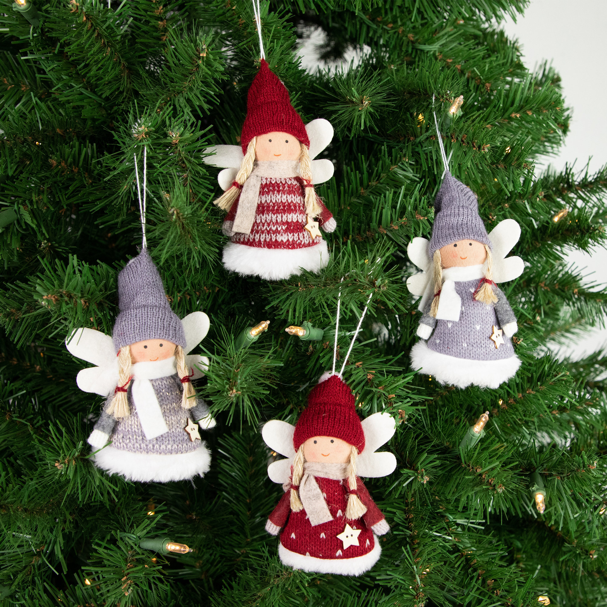 Northlight Seasonal Red and Gray Plush Angel Christmas Ornaments | Wayfair
