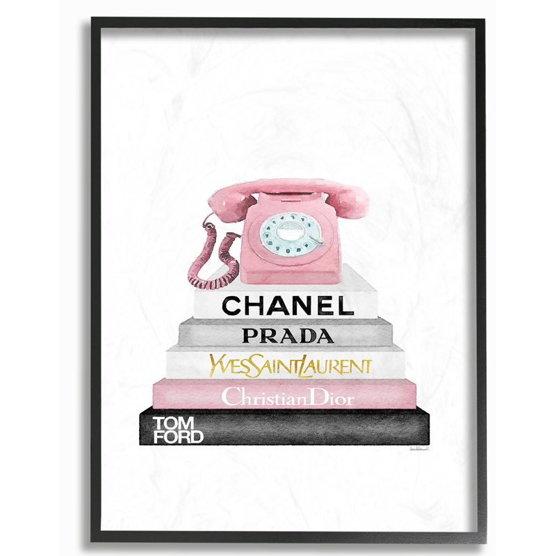«Bibliothèque avec téléphone», impression en rose, H 30 po x l 24 po x P 1,5 po, Giclée encadrée noir minuit