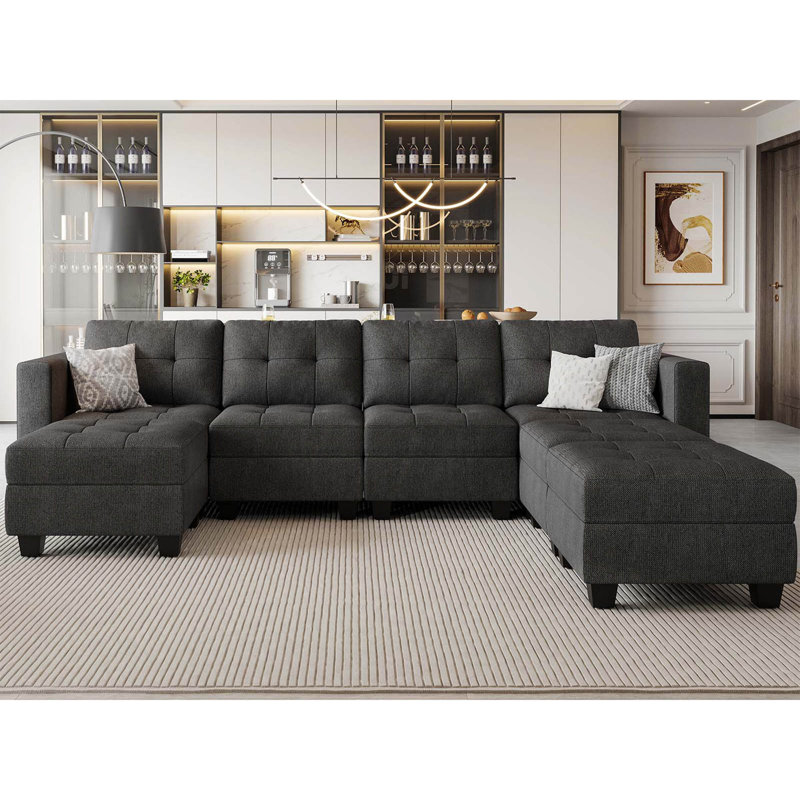 Ashbury Hunsicker 116.4" Wide U Shaped Sofa Storage Couch with Ottoman Chaise, Sectional Modular Sofa Livingroom Apartment Couch