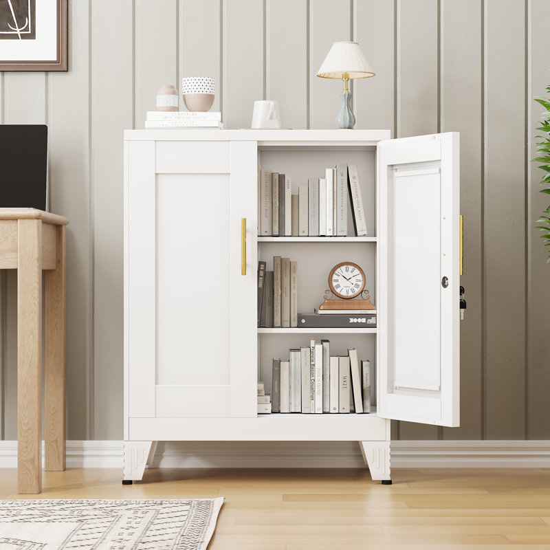 Petit classeur en métal avec 2 portes et serrure, Blanc