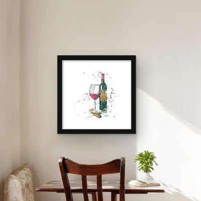 «Bottle of Red Wine - Green Food», reproduction encadrée Décoration
