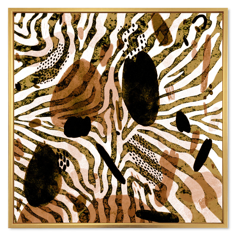 Impression sur toile, motif africain, H 16 po x l 16 po x P 1 po, Toile avec cadre flottant or