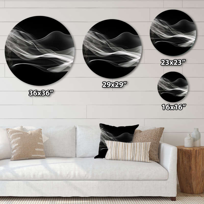 «Black White Contemplative Abstraction I», art mural rond abstrait en métal, H 23 po x l 23 po x P 1 po