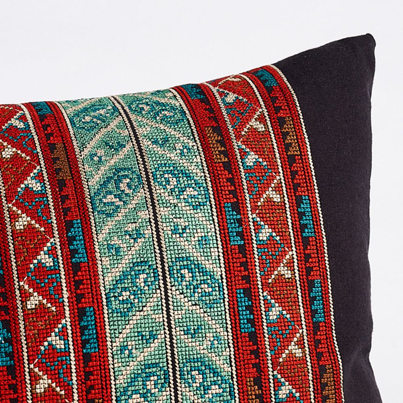 Vinka Embroidery Pillow, Red/Black