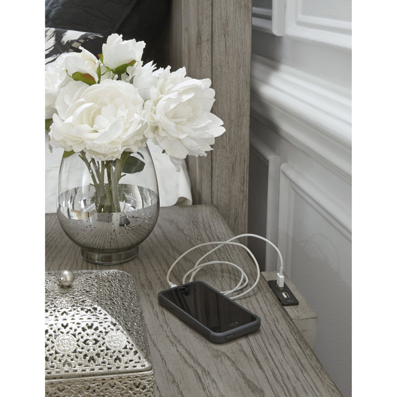 Heritage Taupe 3-Drawer Nightstand with USB Ports