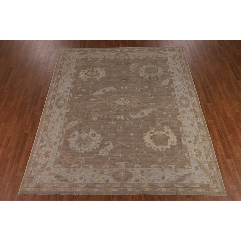 Tapis brun à motif floral et teinture Oushak 8 x 10