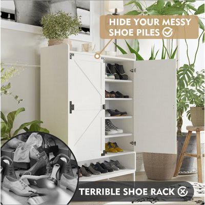Range-chaussures avec portes, range-chaussures à 6 niveaux avec tablettes réglables, range-chaussures en bois et range-chaussures pour vestibule, couloir, placard, salon