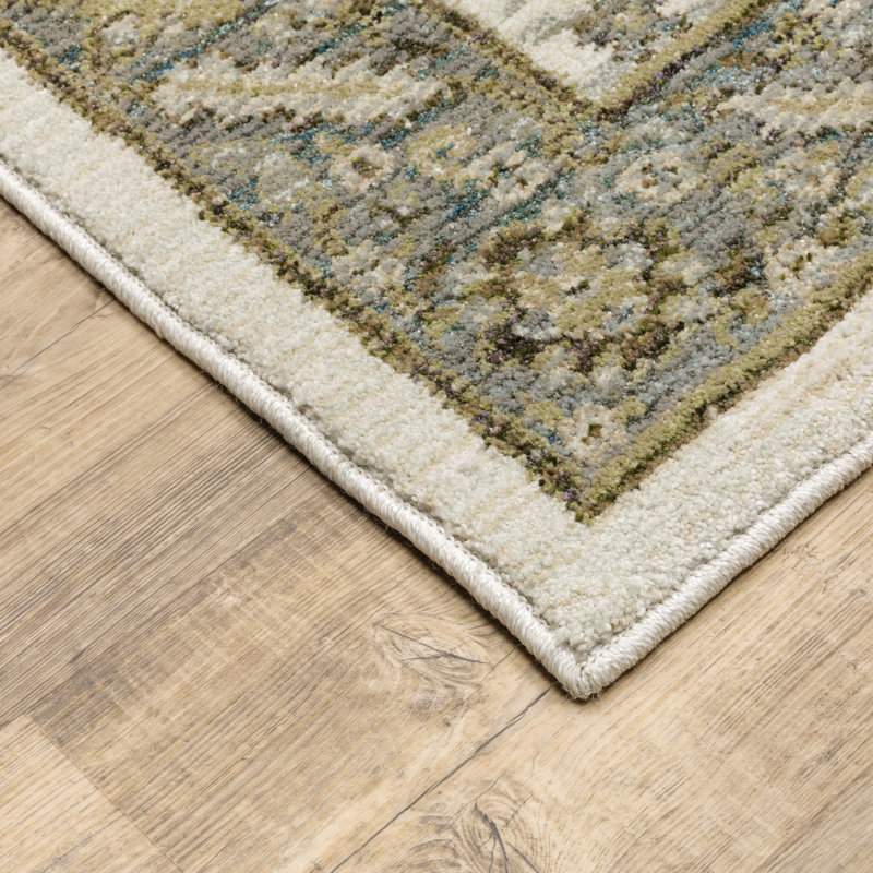 Tapis pierre / ivoire Alair Borders, Rectangle 5 pi 3 po x 7 pi 3 po