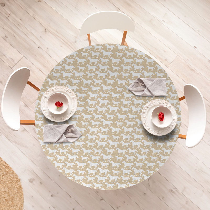 Ebern Designs Western Fitted Round Tablecloth Diameter Tan White