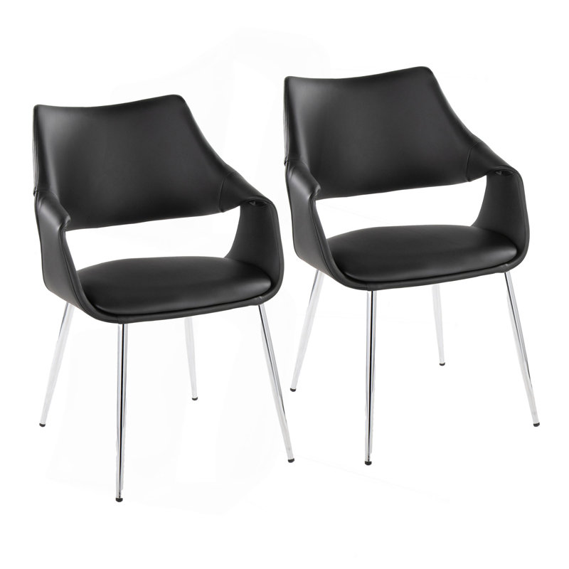Chaise en métal et similicuir - ensemble de 2, Noir, Chrome chrome