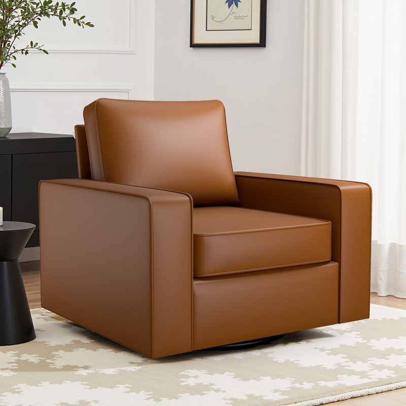36.2" Wide Upholstered Swivel Accent Armchair, Olive
