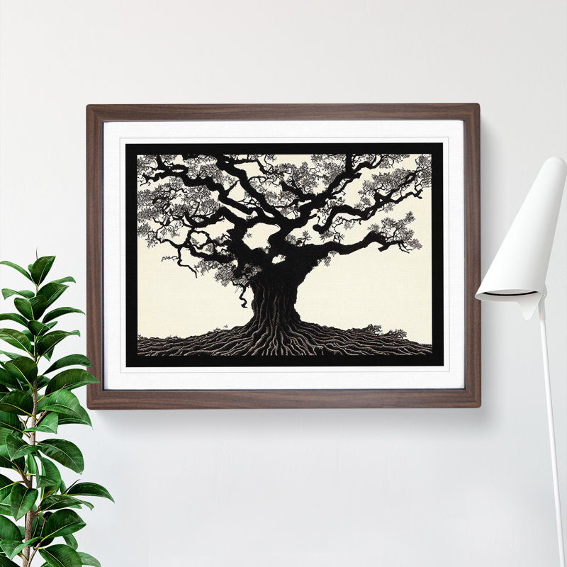 Cosmopolitan Oak Tree - Single Picture Frame Print, 46cm H x 64cm W x 2cm D, Walnut Framed