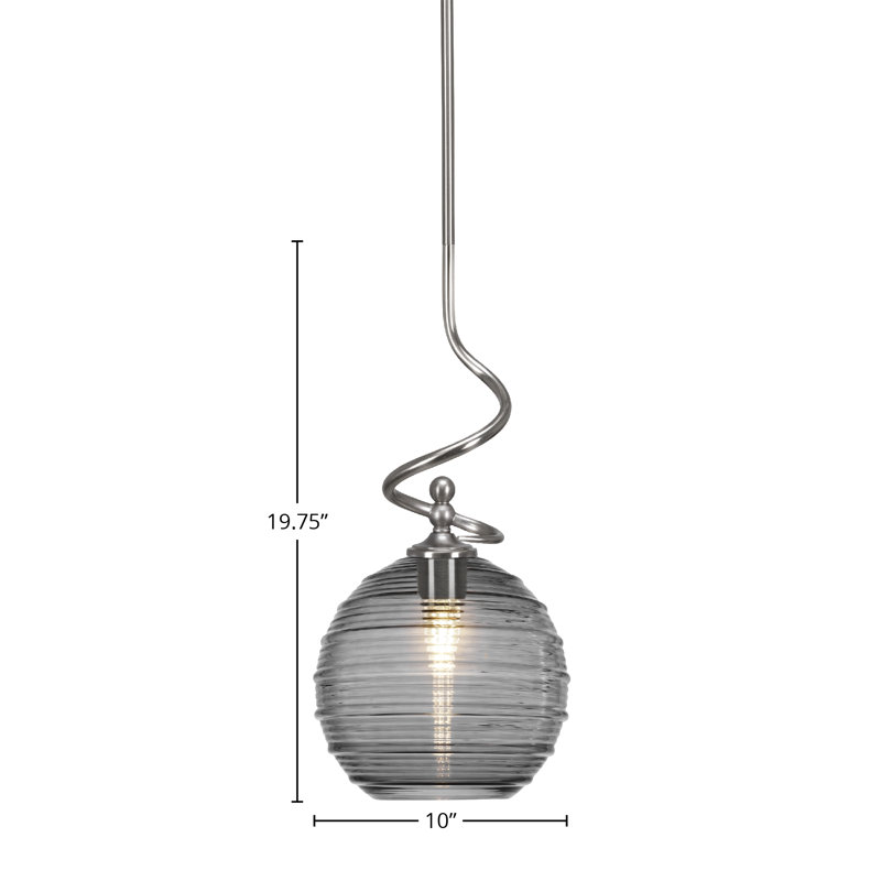 Mini-luminaire suspendu Tiptree avec verre fumé nervuré 10 po, Nickel brossé